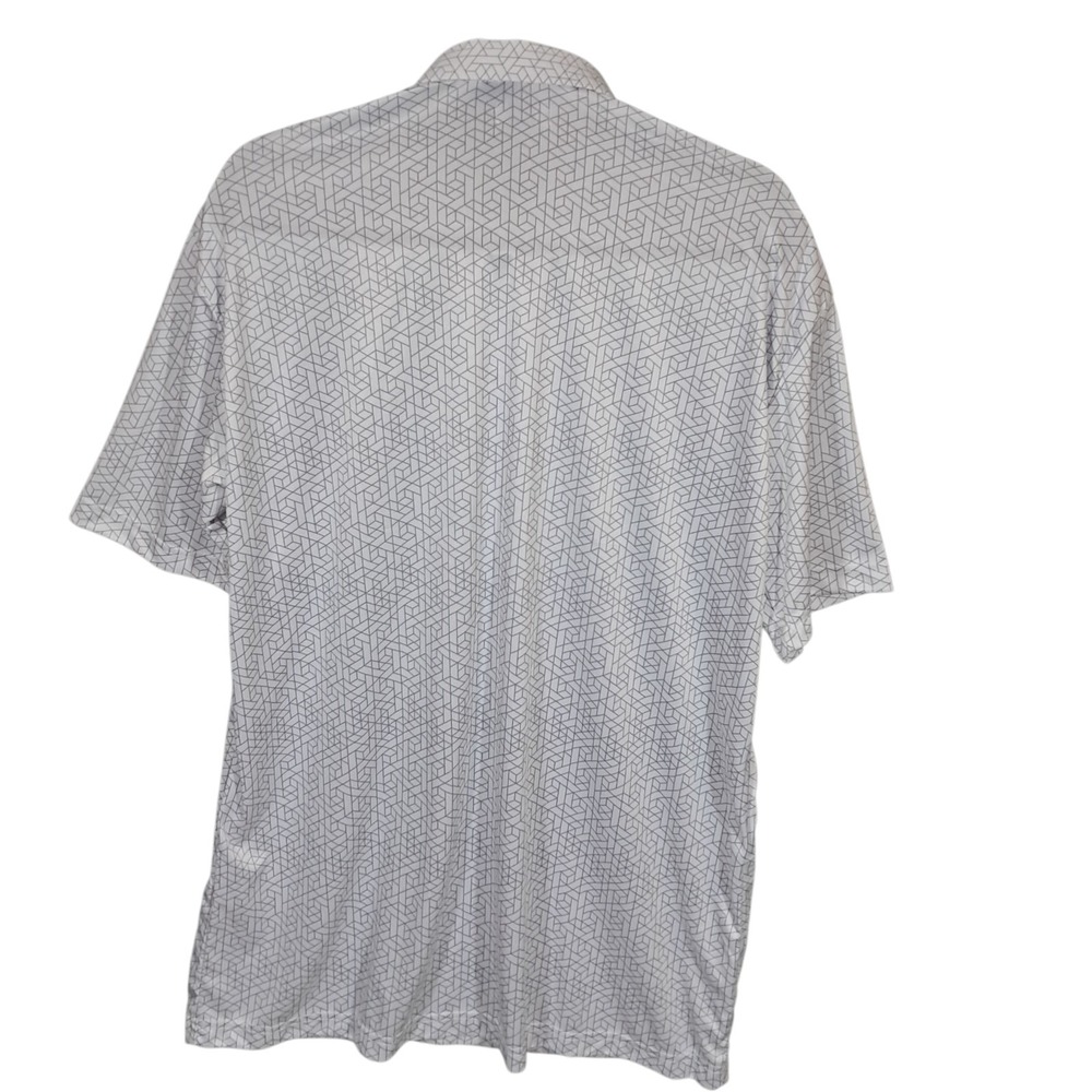 Collars & Co Mens Semi Spread Collar Polo Shirt XL White Geometric Short‎ Sleeve - Picture 3 of 15